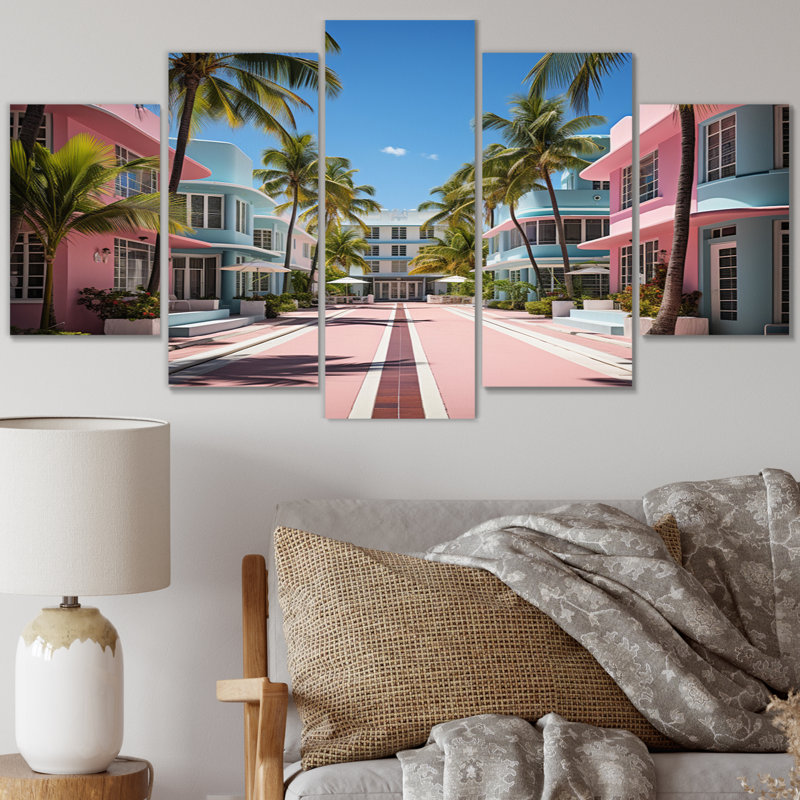 Latitude Run® USA Miami Resort Vibes Cityscapes Wall Decor 5 Panels